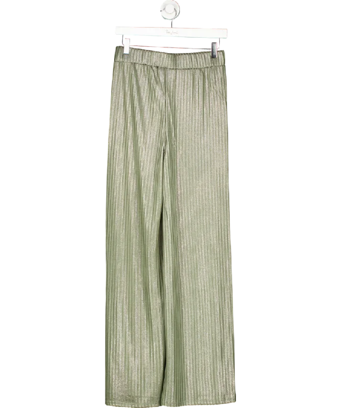 MANGO Green Wideleg Trousers With Elastic Waist UK S