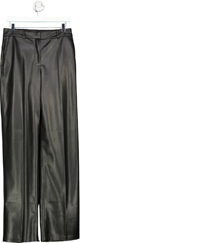 MANGO Black Wide Leg Leather Effect Trousers UK 10