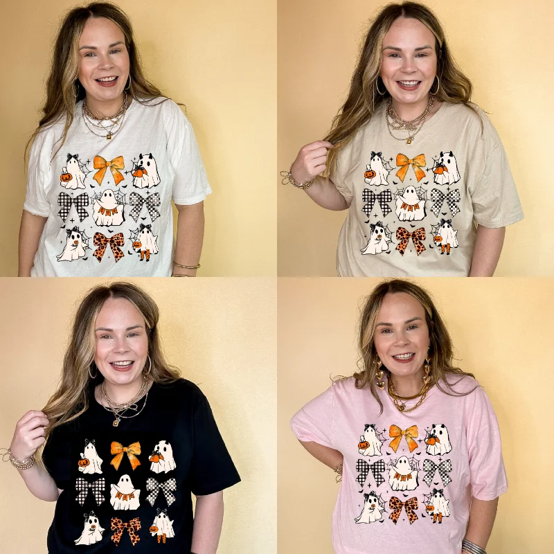 Online Exclusive | Boo-tiful Bow Icon and Trick Or Treating Ghost Graphic Tee in Multiple Color Options