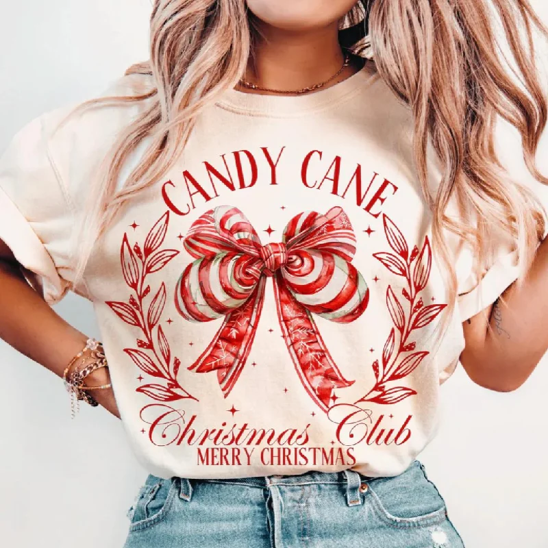 Online Exclusive | Candy Cane Christma Club Graphic Tee in Cream