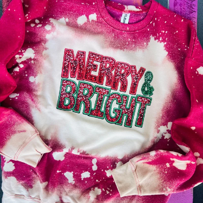 Online Exclusive | Merry & Bright Long Sleeve Bleached Splatter Graphic Sweatshirt in Red