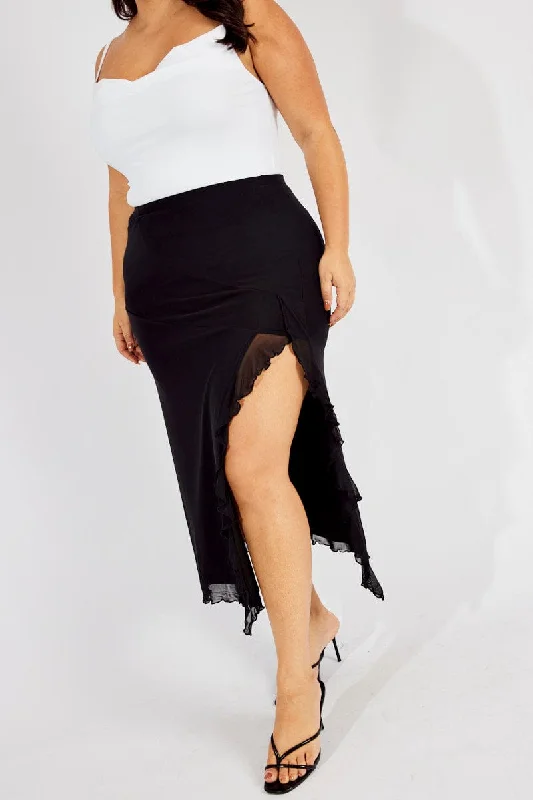 Black Mesh Frill Panel Skirt