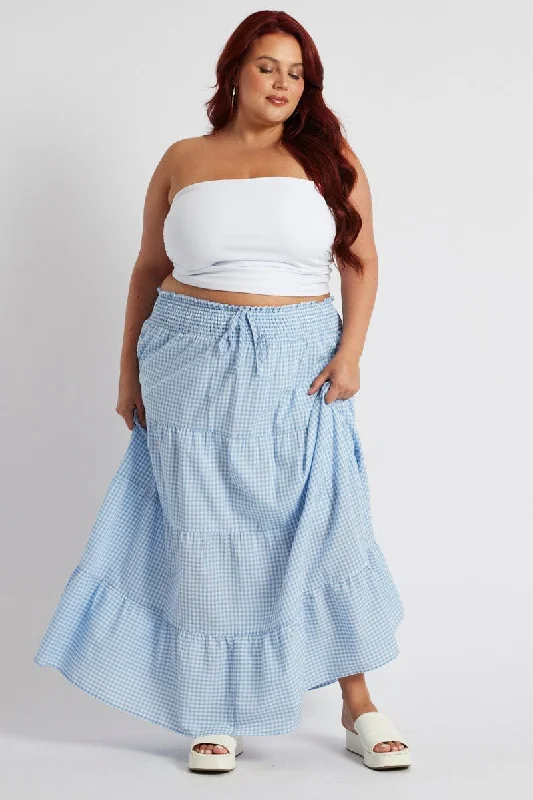 Blue Check Maxiskirt Tiered Gingham