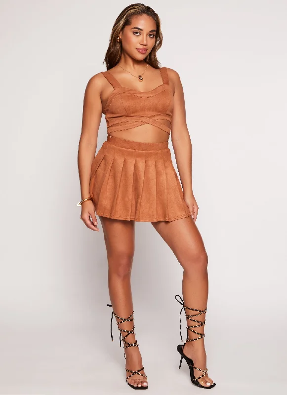 Haute Monde Faux Suede Pleated Mini Skort