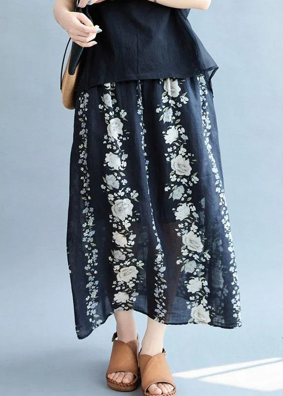 Comfy Navy Pockets Tie Waist Print Fall Floral Skirts