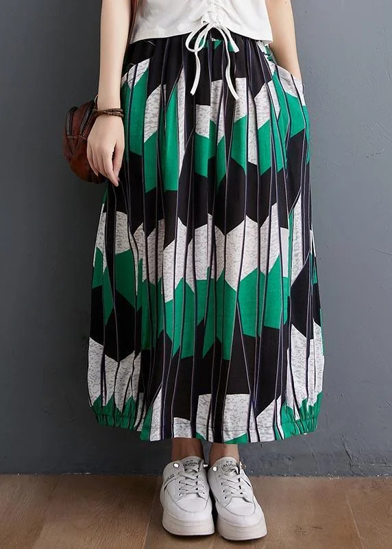 Elegant Green Geometric lantern Skirt Summer