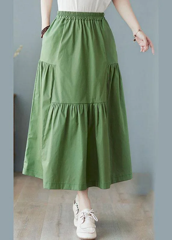 Modern Green High Waist wrinkled asymmetrical design Pockets Fall Skirt