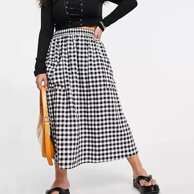 Women's A-line Checkered Fashion Designer Midi Skirts (Plus Size)