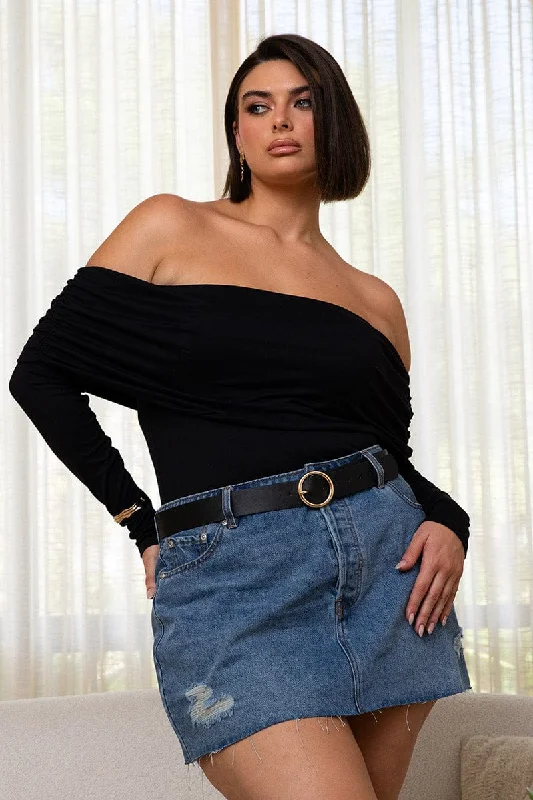 Black Off Shoulder Top Long Sleeve Supersoft