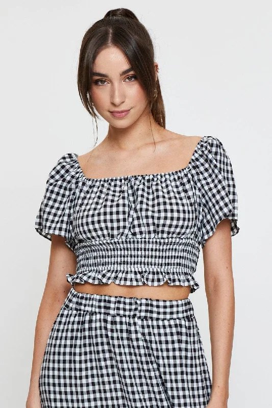 Check Crop Top Off Shoulder