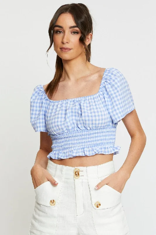 Check Crop Top Off Shoulder