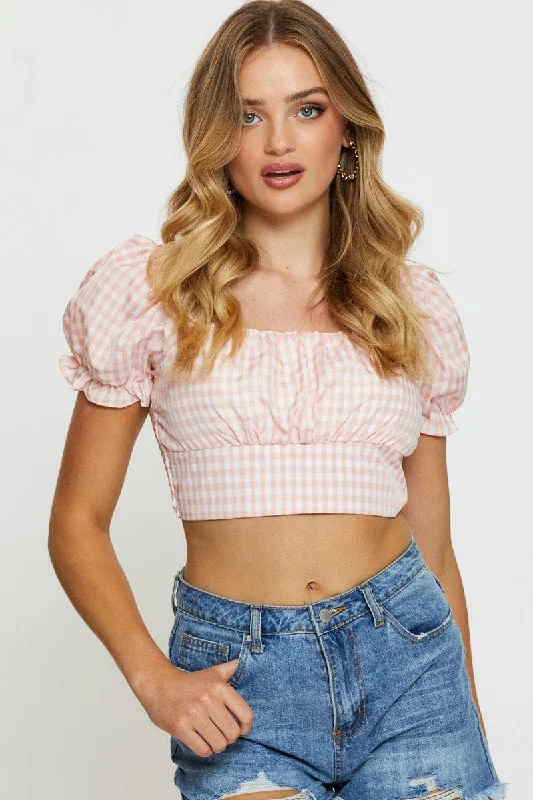 Check Crop Top Short Sleeve