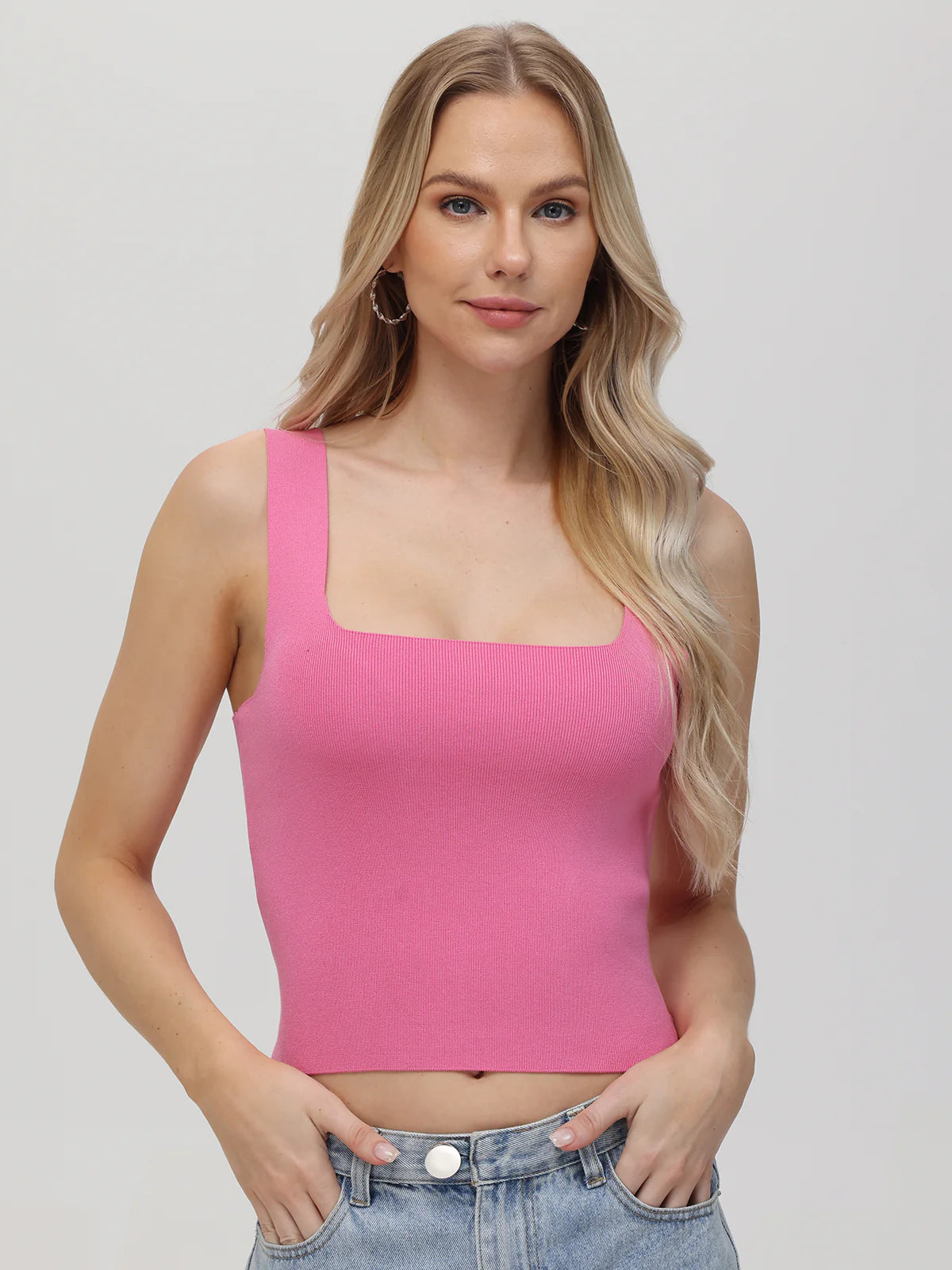 Eva Square Neck Tank - Shocking Pink