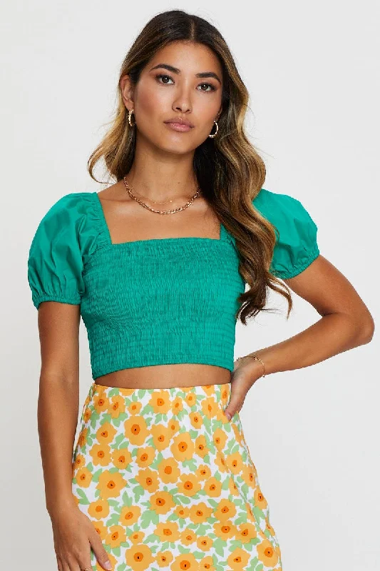 Green Crop Top Short Sleeve