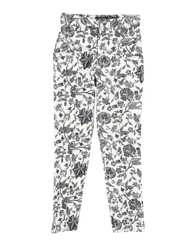 Isabel Marant Lorrick Cropped Floral-Print Jeans in White Cotton