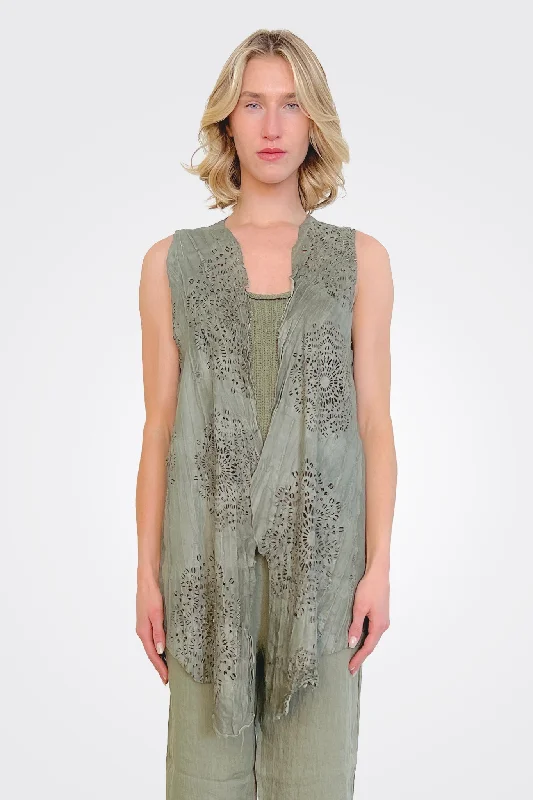 Lasercut Long Vest - Green