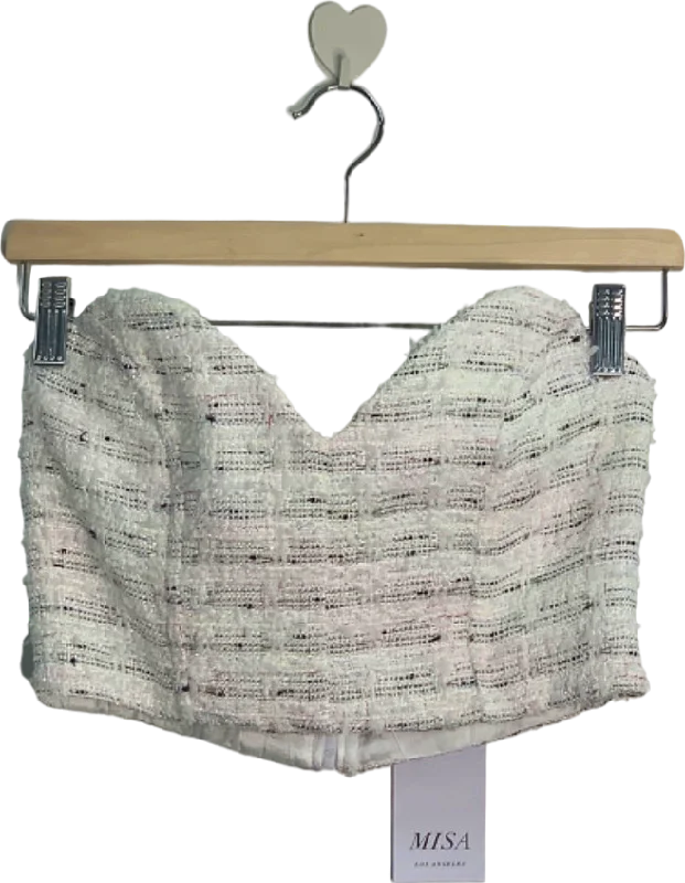 MISA White Check Tweed Strapless Top UK 6