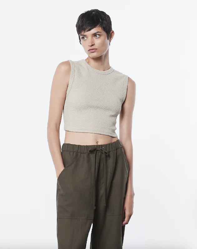 Textured Jacquard Cropped Tank - Raffia