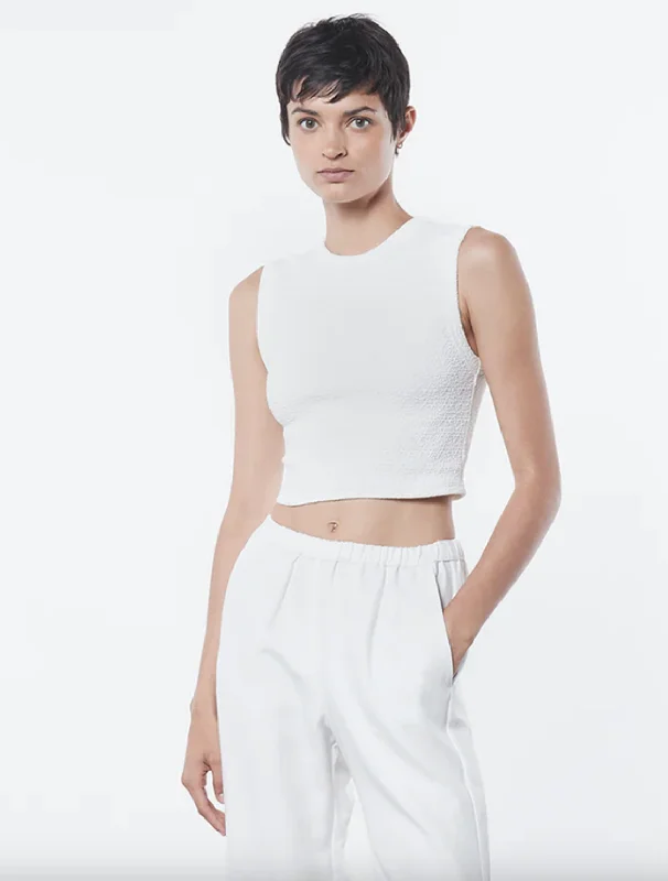 Textured Jacquard Cropped Tank - Off White