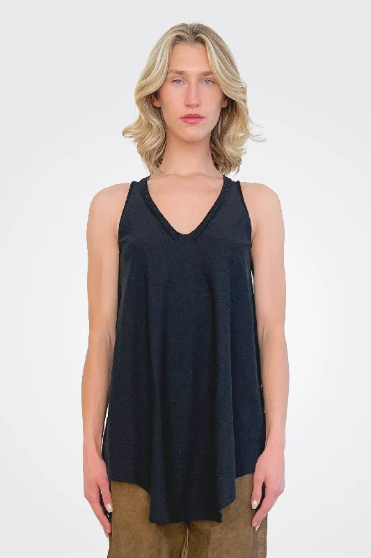 V Neck Asym Tank - Black