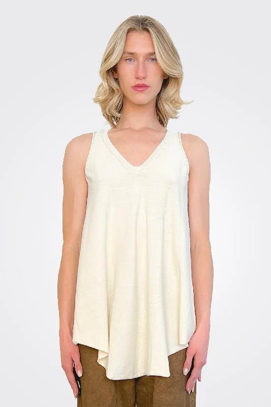 V Neck Asym Tank - Natural White