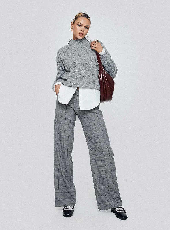 Marenio Low Waist Pants Grey Check