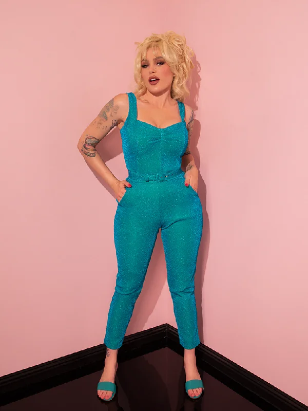 FINAL SALE - Cigarette Pants in Turquoise Lurex - Vixen by Micheline Pitt