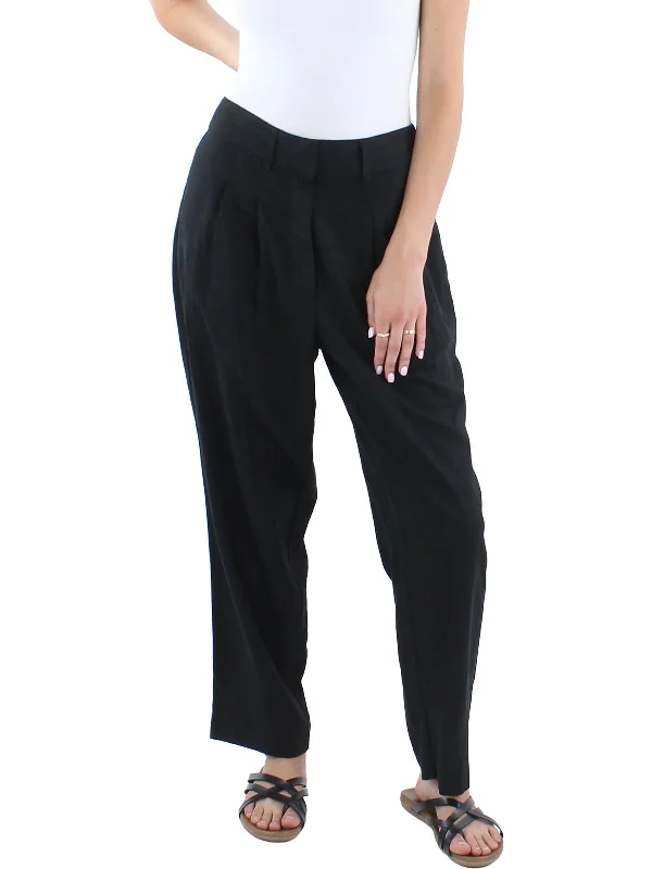 Womens Linen High Rise Straight Leg Pants