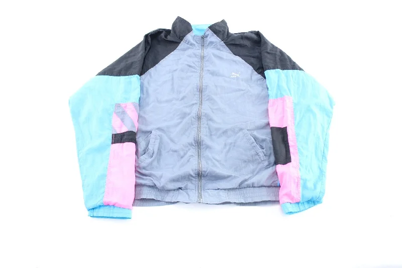 90's Puma Embroidered Logo Black, Blue, & Pink Windbreaker Jacket