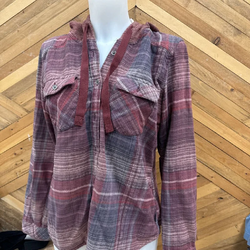 Columbia - Women's Plaid Hooded Button Up - MSRP $120: Red/Grey-women-MD