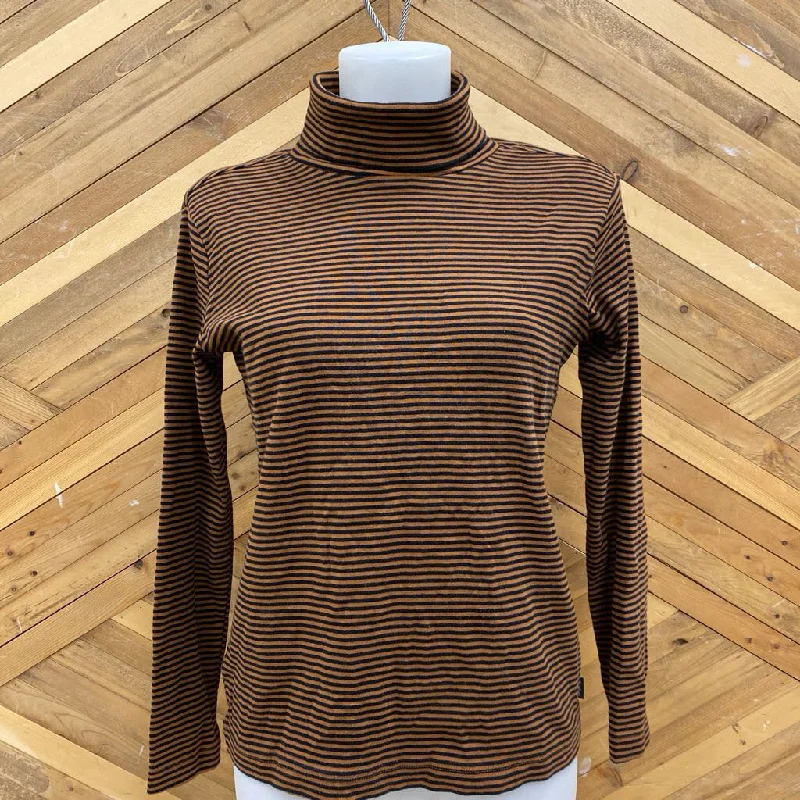 Eddie Bauer - Women's Striped Turtleneck Shirt - MSRP $50: Brown/Black-women-LG