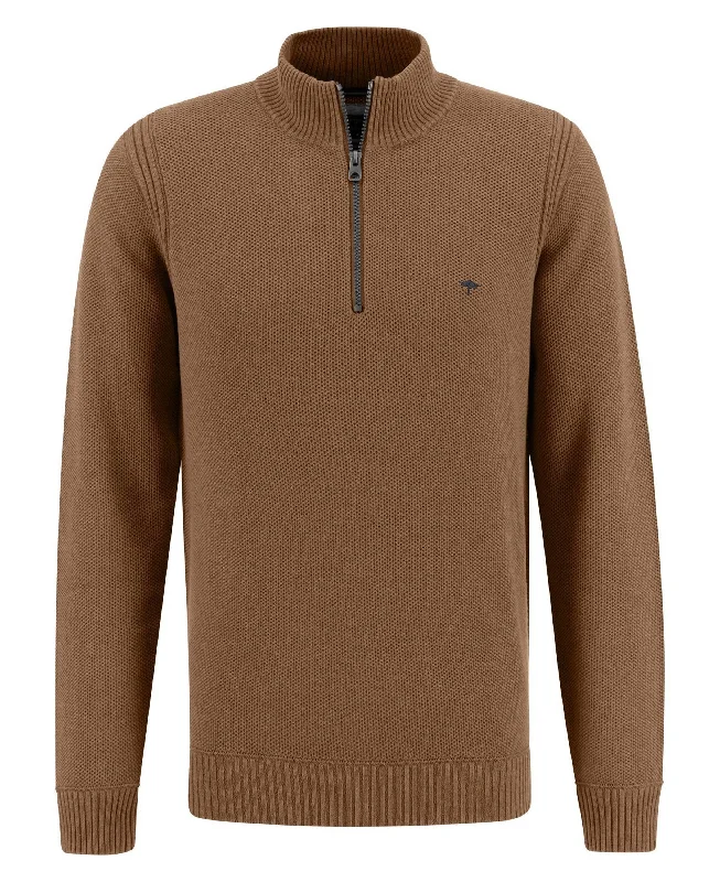 Troyer Zip Structured Knit - Walnut Brown