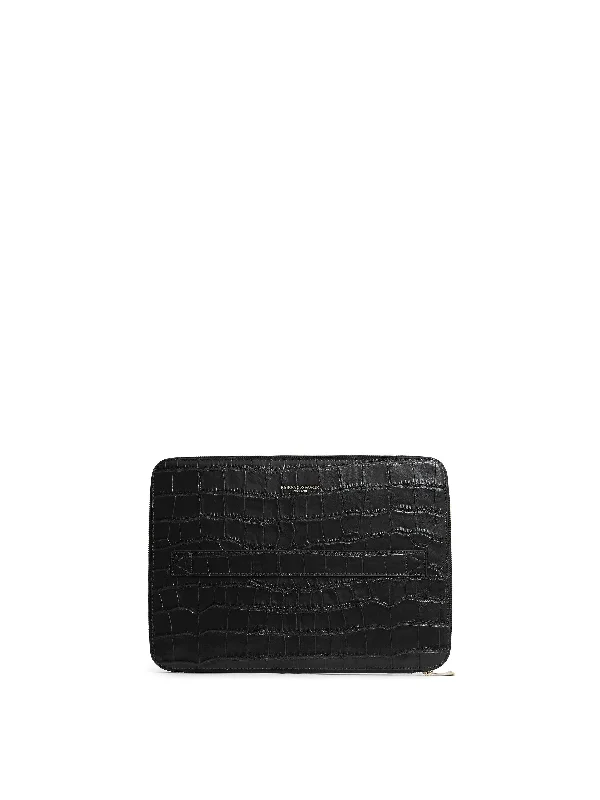 Moorgate - Black Croc Print Leather