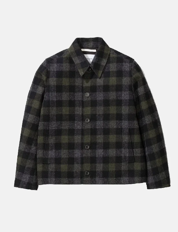 Norse Projects Elliot Wool Check Jacket - Magnet Grey