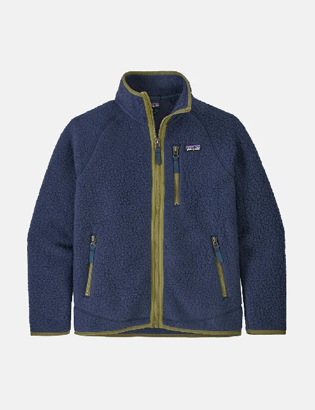 Patagonia Boys' Retro Pile Jacket - New Navy Blue w/Palo Green