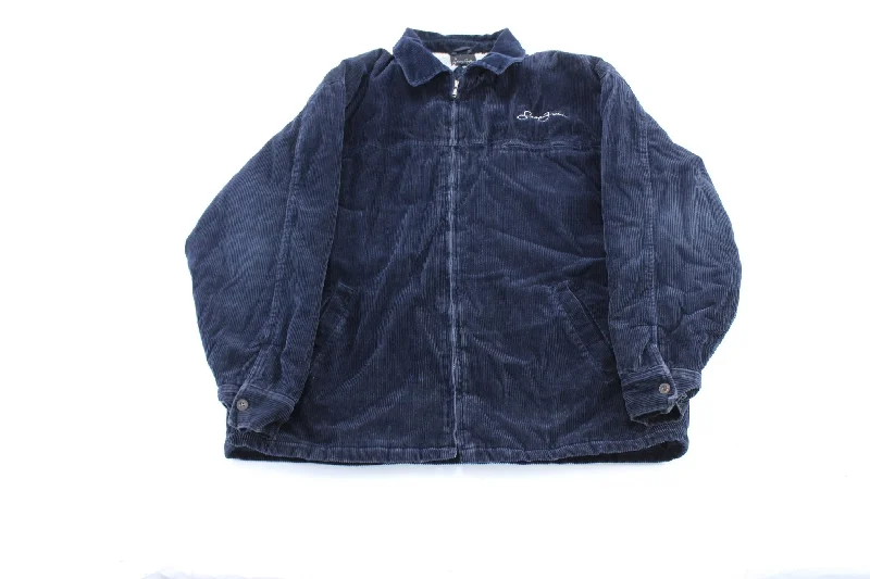 Sean John Embroidered Navy Corduroy Sherpa Lined Zip Up Jacket