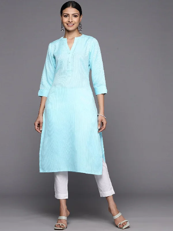 Blue Solid Rayon Straight Kurta