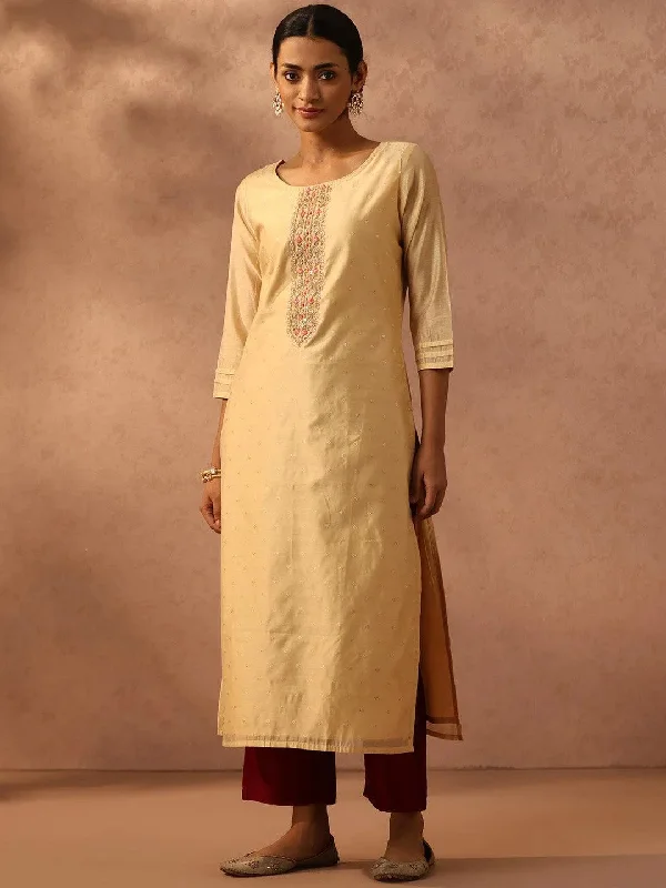 Gold Woven Design Chanderi Silk Straight Kurta