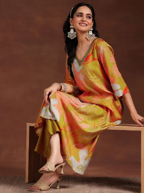 Mustard Printed Silk Blend Co-Ords