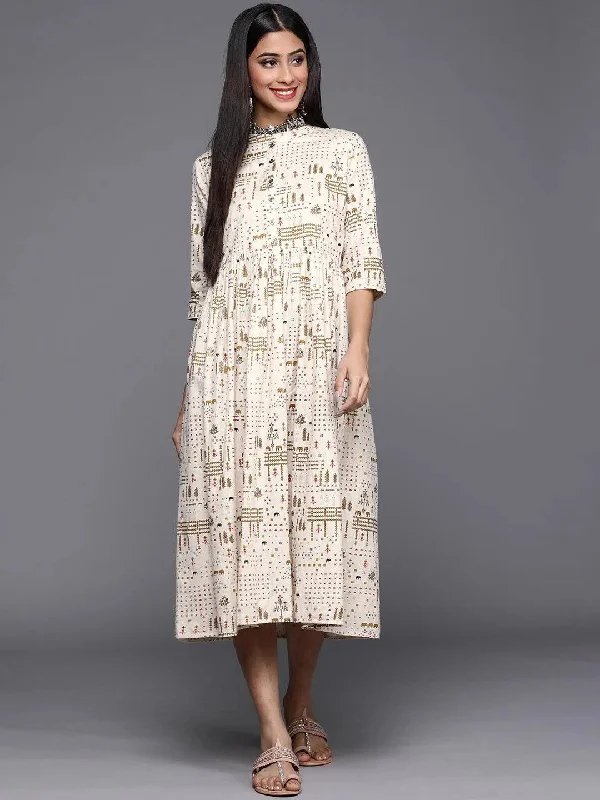 Off White Printed Cotton Dress