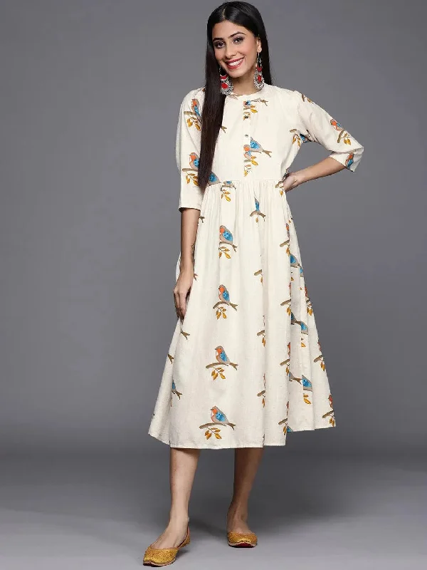 Off White Printed Cotton Dress