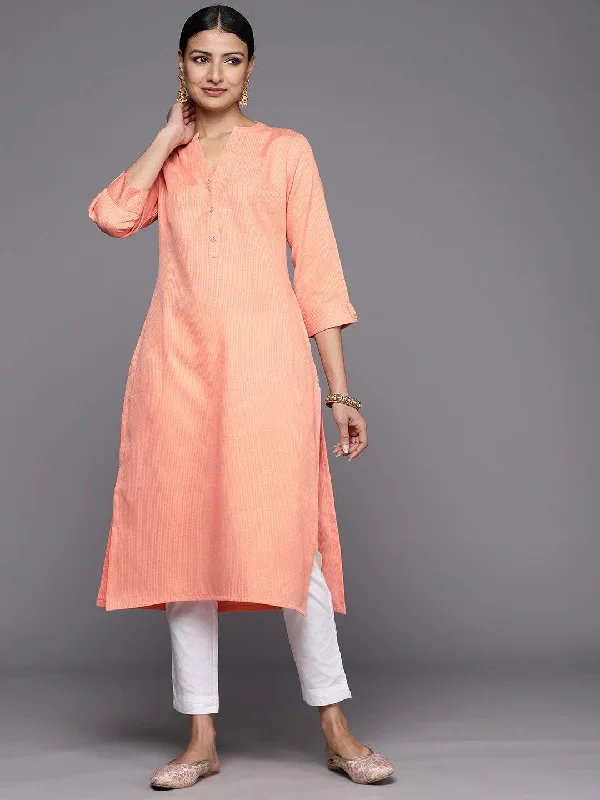 Peach Solid Rayon Straight Kurta