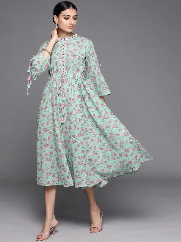 Sea Green Printed Cotton Dress