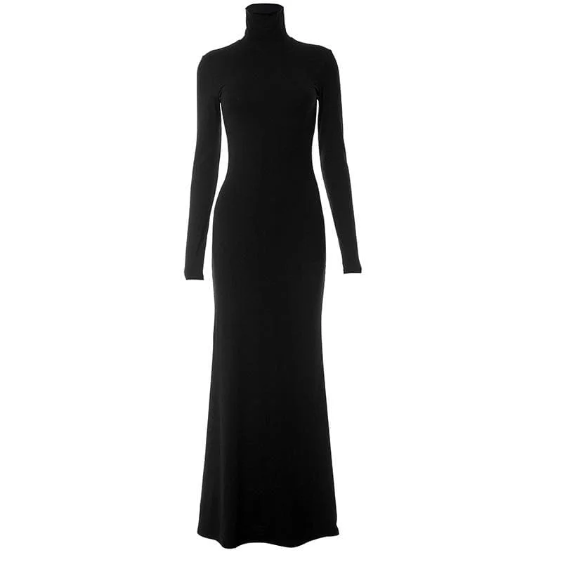 BerryBetty - High neck long sleeve solid maxi dress