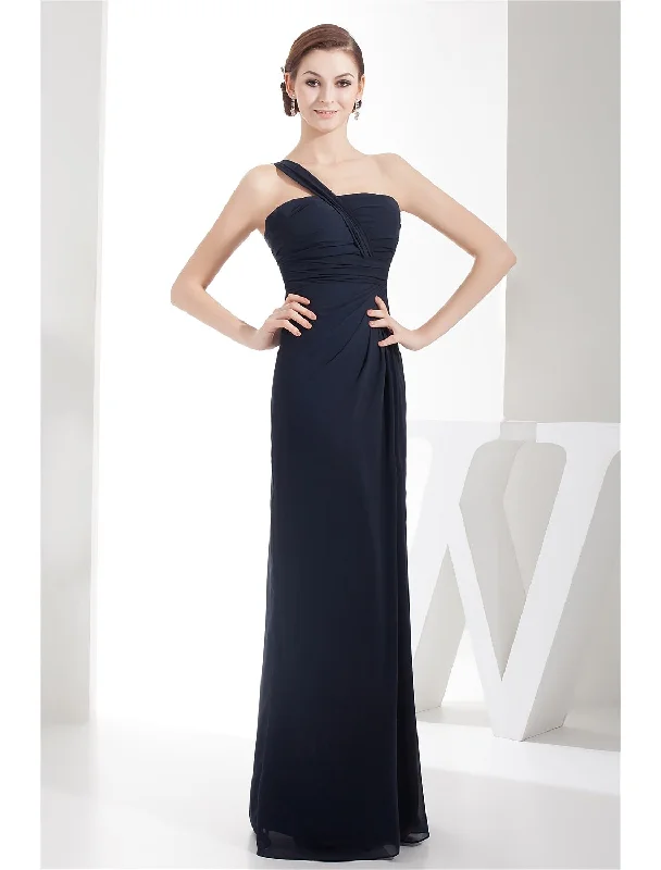 Sheath / Column Evening Gown Minimalist Dress Wedding Guest Floor Length Sleeveless One Shoulder Chiffon with Ruched