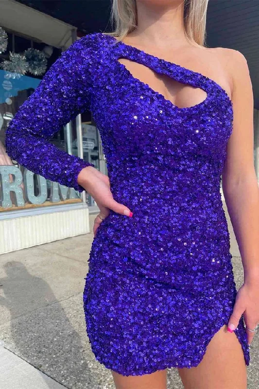 Short/Mini One Sleeves Sequins Prom Dresses Homecoming Dresses    S2621