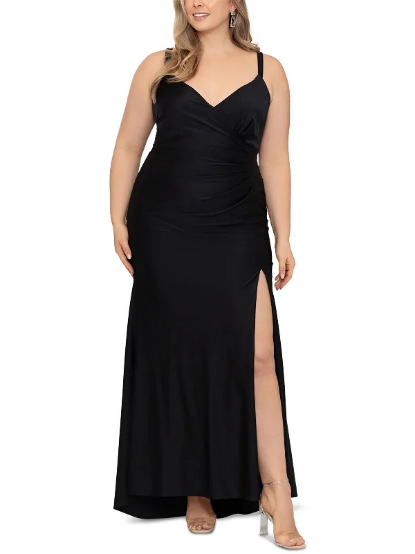 Plus Womens V-Neck Sleeveless Evening Dress