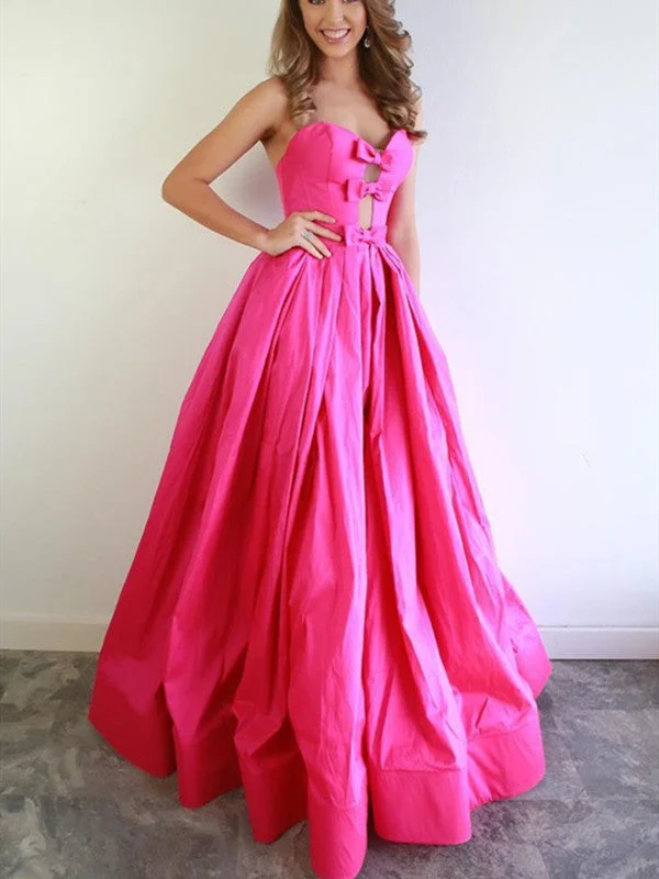 Strapless Hot Pink Long Prom Dresses 2021, Popular A Line Prom Dresses, Satin Evening Party Dresses