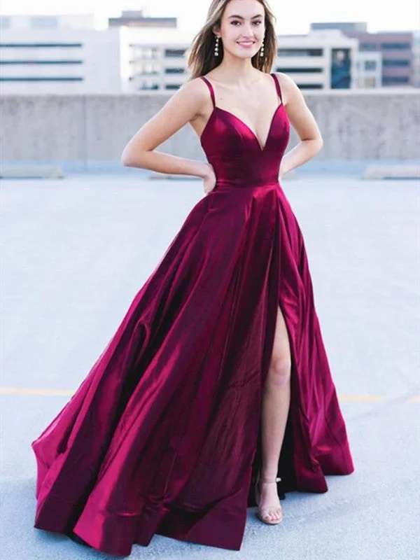 V-neck Simple 2021 Evening Party Prom Dresses, A-line 2021 Prom Dresses Long