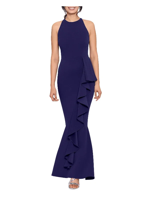 Womens Cascade Ruffle Mermaid Evening Dress